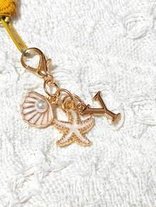 1pc Bohemian Style Gold Letter Keychain With Shell And Starfish Decoration, A-Z Letter Options, Suitable For Holiday And Beach Themes - Multicolor - View 23