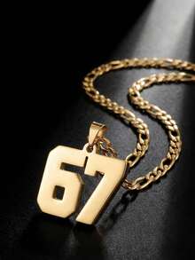 1件欧美朋克嘻哈棒球橄榄球阿拉伯数字67吊坠项链，夸张毛衣链项链，适合男孩、女孩、儿童、足球迷，时尚运动街头户外派对返校日常佩戴配饰 - 彩色 - 查看 7