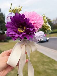 1件伴娘花束象牙色人造雛菊花束，適合伴娘婚禮小型花卉中心裝飾，適用情人節派對與週年紀念 - 彩色 - 查看 10