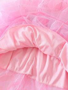 1pc Women's Asymmetrical Layered Ruffle Mesh Tulle Skirt Pink Spring - Pink - View 4