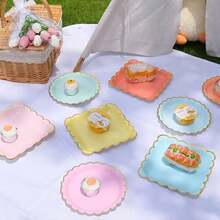 CYPNSet de Vajilla para Fiestas Elegante con Bordes Dorados - 40 Piezas Incluye Platos 9'' y 7'' Vasos Cuencos de Papel Diseño Macarons Servicio de Mesa Premium AmarilloFashion - 219617886 - Ver 5