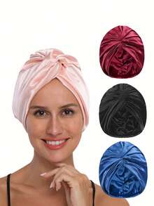 1/3pcs Adjustable Silk Satin Sleep Cap, Double Layer Design, Silk Hair Wrap, Suitable For Curly/Natural Braid/Straight Hair, Unisex Sleep Bonnet - Multicolor - View 9