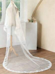 3米单层高端蕾丝长拖地头纱，法式复古欧美风婚纱新娘头纱配饰 - A - 查看 1