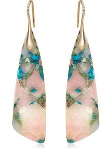 Natural Stone Earrings For Women Boho Triangles Dangle Drop Earrings - 粉紅色藍色 - 查看 7