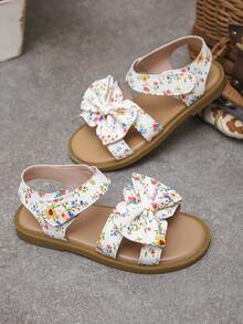 Sweet Floral Bow Girls Sandals | Sweet Princess Style Summer Kids Shoes (Soft Sole)