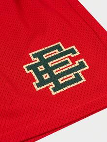 Men's Mesh Basketball Shorts - Breathable Retro Logo Athletic Streetwear, Quick-Dry Casual Gym Sports Shorts For Summer - 紅色 - 查看 2