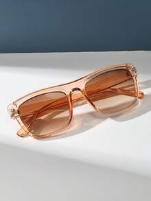 Women's Champagne Color Oversized Retro Square Plastic Frame Sunglasses, Suitable For Large Faces, Ideal For Beach, Driving And Daily Wear, Spring/Summer - 香檳色 - 查看 4