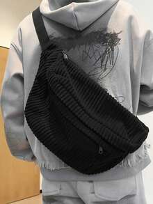 1pc Men's Nylon Chest Bag, Large Capacity, Super Casual Solid Color, Adjustable Shoulder Strap, Suitable For Sports, Fitness, Commuting, Leisure, Husband, Thanksgiving, Messenger Bag, Cycling Bag, Christmas Gift, Shoulder Bag - Multicolor - View 3