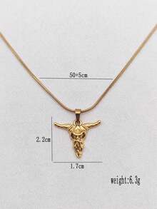 1件18K镀金不锈钢个性化嘻哈街头项链，复古不锈钢牛头骨吊坠项链，男女通用动物吊坠西部牛仔嘻哈配饰 - 金黃色 - 查看 8