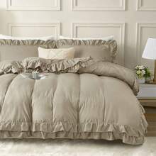 3-Piece Ruffle Frilled Duvet Cover Set – Comfortable Bedding Set With Pillowcases, Secure Button Closure, Elegant Layered Ruffle Design Quilt Cover For Bedroom And Guest Room - Beige - View 2