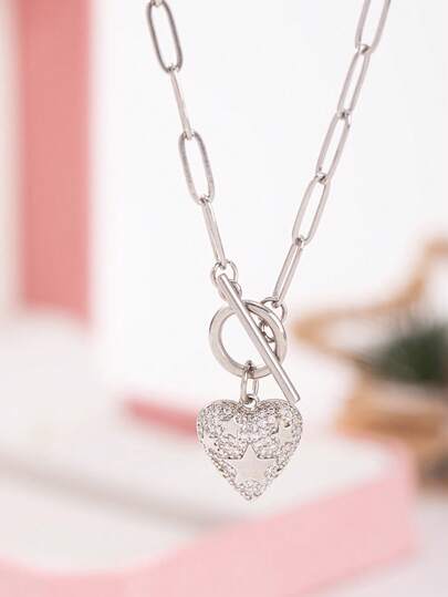 1pc Minimalist Stainless Steel Necklace With Heart Pendant, Fashionable Jewelry Gift For Women, Party/Friend (No Box)