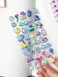 Pegatinas 3D lindas de alta calidad, decoración brillante en relieve, pegatinas de anime japonés tridimensionales divertidas, pegatinas de cristal, con una textura sólida, forma sólida exquisita, pegatinas decorativas autoadhesivas impermeables y antiadherentes, con textura y atmósfera decorativa llena de encanto, diseño de colores mixtos, forma asimétrica, pegatinas decorativas impermeables - Multicolor - Ver 5