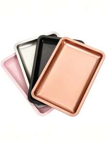 1pc Stainless Steel Square Jewelry Tray, Makeup Organizer Dish - Multicolor - View 6