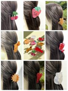 1pc Cute Animal, Ocean, Fruit, Strawberry, Cat, Dog Casual Party Acrylic Shark Claw Hair Clip, Versatile Cartoon Cat Claw Hair Clip, Popular Sweet Fruit Series Hair Clip, Animal Hair Clip Women Hair Accessories Elegant Hair Claws Fashion Claw Clip Summer Beach Vacay - Multicolor - View 12