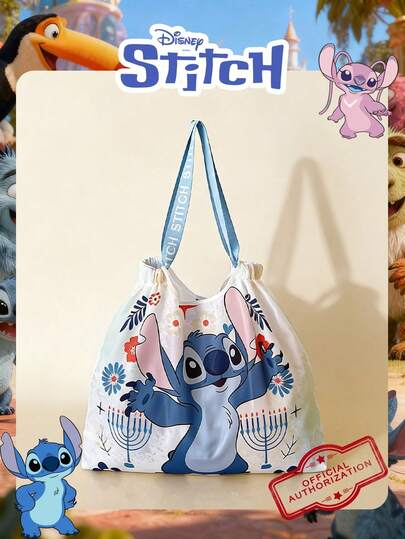 Disney Officially Licensed 1 Pc Stitch Pattern High-Capacity Shopping Bag Candy Bag Lunch Bag Snack Pack Foldable Tote Bag Drawstring Shoulder Bag Lightweight Big Bag Official Licensed - Verifiable For Kids/Girls/Boys Perfect For Daily/Shopping/