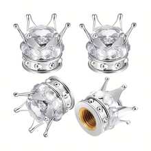 4pcs Diamond Studded Tire Valve Caps, Crown Shaped Tire Valve Stem Caps, Fit For Cars, Trucks, Bicycles And Motorcycles - Multicolor - View 10