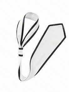 女士优雅通勤白色无袖衬衫，单排扣领，配可拆卸黑色撞色领带，春夏款 - 白色 - 查看 6