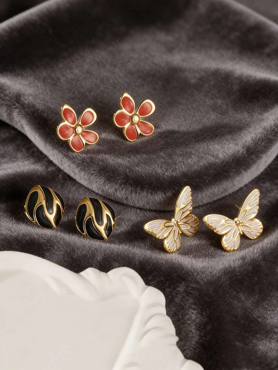 18K Gold Stainless Steel Earrings - Hypoallergenic, Multifunctional Elegant Ear Studs, Minimalist Fashion Design, Anti-Fading, Ideal Gift For Female Friends And Family - Multicolor - View 1