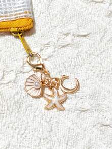 1pc Bohemian Style Gold Letter Keychain With Shell And Starfish Decoration, A-Z Letter Options, Suitable For Holiday And Beach Themes - Multicolor - View 11