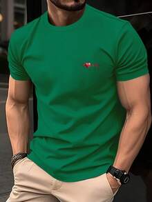Crewneck T Shirt Black Heartbeat Pattern With Red Heart And I Love You Text For Casual Wear - Verde - Ver 2