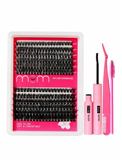 200pcs Eyelash Extension Kit, DIY Eyelash Extension Set, Individual Lash Cluster Kit, D Curl Eyelash Extension Set, Includes Adhesive, Sealant And Tweezers, Suitable For Daily Use, Travel, Beginners, Weddings, Dates, Parties, Holidays, Great For Christmas/Halloween/Gift Eyelash Set