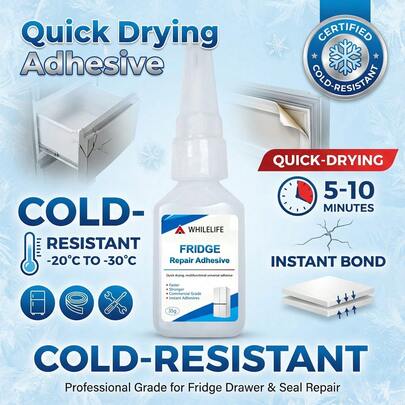 WHILELIFE 速干冰箱修补胶 - 耐寒（-20°C 至 -30°C），适用于冰箱抽屉和密封条，5-10 分钟速干，35 克，瞬间粘合