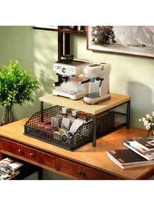 Multi-Tier Pull-Out Kitchen Storage Rack With Drawers - Space-Saving Countertop Organizer For Microwave, Oven, And Air Fryer - Sturdy Metal Frame, Easy Assembly, Clutter-Free Design, Practical Shelving - Đen 2 lớp - Xem 7