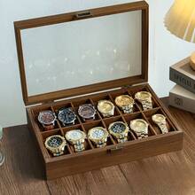 Caja de almacenamiento de relojes con tapa de vidrio a prueba de polvo y textura de madera, caja de almacenamiento de relojes de alta gama y exquisita para el hogar, caja de exhibición de colección de joyas y relojes, caja de almacenamiento de relojes para hombres, caja de exhibición de soporte de relojes para aniversario y cumpleaños, color marrón, regalo sorpresa para el novio. Las cosas buenas deben verse con tus propios ojos. (Productos de madera hechos a mano, pequeños defectos y manchas negras son normales) (Reloj no incluido, solo la caja del reloj), decoración de la sala de maquillaje - Multicolor - Ver 9