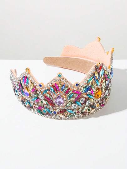 1pc Solid Color Fabric Baroque Crown Series Headband, Luxurious Handcrafted Bejeweled Decor, Elegant Bridal Crown Headpiece, Versatile & Sophisticated