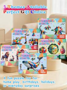 Set Puzzle Stiker Geometri, Kit Seni Stiker DIY 3D untuk Anak-anak, Tema Hewan, Dinosaurus, Laut, dan Lalu Lintas, Mainan Puzzle Seru untuk Bermain di Rumah & Hadiah - MultiWarna - View 7