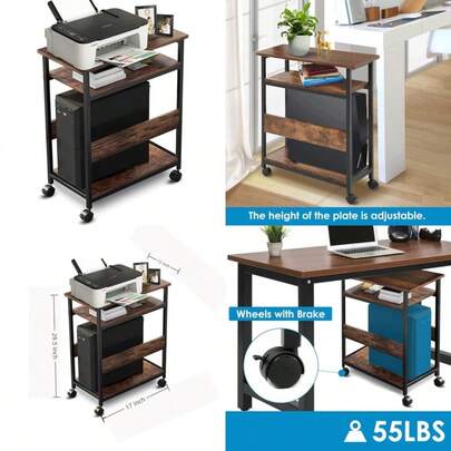 Printer Stand Printer Rack With Casters Desk Side Cart Mobile Printer Stand Wooden Cart With Rack Brown