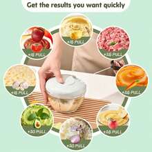 Procesador de alimentos manual de 500 ml, picadora de verduras, picadora de ajo portátil con cuerda, cortador de cebolla para verduras, jengibre, frutas - Azul 500ml - Ver 4