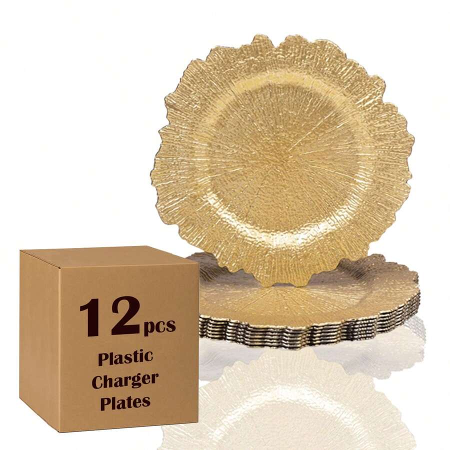12/36pcs 13" Charger Plate, Floral Reef Charger For Dinning Plates, Table Setting And Wedding Party Table Decor. - 金色 - 查看 1