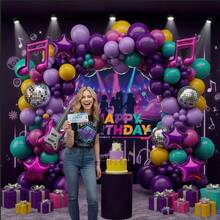 This 144-Piece Music Hunter KPOP-Themed Balloon Arch Decoration Set Includes Disco Star-Shaped Polyester Film Balloons With Musical Symbols. Suitable For Birthday Parties, Y2K Music Events, Movie/TV Drama Fan Gatherings, And Other Occasions Themed Around Korean Pop Music. - 彩色 - 查看 6