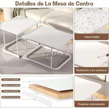 Decoración Moderna, Juego de 2 Mesa de Centro para Sala de Madera, Acero Inoxidable, Fácil Montaje, Diseño Cuadrado Anidado para Sala (Blanco) - por defecto - Ver 7