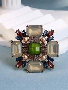 1pc Fashionable Vintage Rhinestone Gemstone Ornate 3D Cube Design Elegant Women Brooch - Nhiều màu - Xem 7