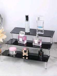 1pc Black Acrylic Multi-Tier Perfume Display Stand, Multifunctional Storage & Organization Rack. Room Decor, Cosmetics Storage.,Makeup Bag,Travel Essential - Black - View 4