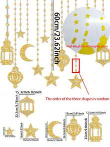 1/6/12 pezzi Decorazione da parete a forma di lanterna con stelle e lune, adatta per ristorante, soggiorno, camera da letto, sfondo dorato, ornamenti appesi, decorazione per la casa, decorazione per feste - Dorato - Visualizzare 4