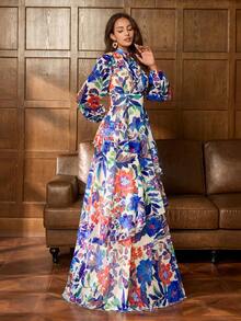 Faeriesty 优雅亮丽的印花长裙，饰以水果和花卉图案 - 轻盈的雪纺面料，适合奢华宴会、红毯活动、优雅招待会、派对礼服、正式场合、晚宴、婚礼宾客、度假必备春季单品。 - 彩色 - 查看 1