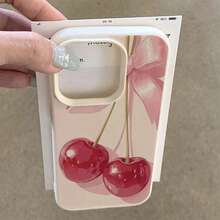 1个TPU材质软壳，蝴蝶结樱桃图案，兼容 17 Pro Max/17/16 Pro Max/15/13/12/11、S20 FE/A15/S24/A55、Redmi Note 11/Note 12/Note 13 Pro，全包防摔软壳保护套 - 白色 - 查看 3