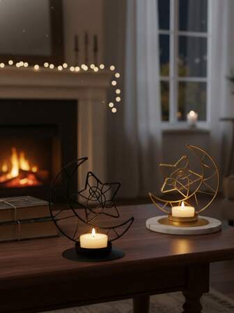 1pc 月亮烛台，星形烛台，金属烛台，斋月烛台，阿拉伯风格烛台，婚礼装饰，家居装饰，餐桌装饰，适合多场景应用，节日，家庭聚会餐桌装饰，浴室沐浴氛围