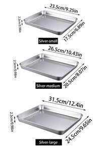 1pc Stainless Steel Rectangular Coffee Tray, 304 Stainless Steel Kitchen Coffee Shop Tray, Cake Dessert Plate, Dinner Plate, Dim Sum Tray, Courtyard Reception Plate - Silver - View 3