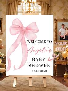 Bảng chào mừng tiệc mừng em bé theo yêu cầu với nơ hồng - Bảng PVC tùy chỉnh tên và ngày tháng cho trang trí tiệc sinh nhật, đám cưới, lễ rửa tội - Chữ viết tay trang nhã, thiết kế phẳng 2D, dễ lắp đặt (không cần dụng cụ) - Món quà lý tưởng cho các bậc cha mẹ mới. - Nhiều màu - Xem 7