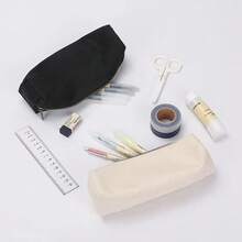 Canvas Pencil Case Stationery Bag Pencil Case Storage Cosmetic Bag (Black, S) - 黑色的 - 查看 6