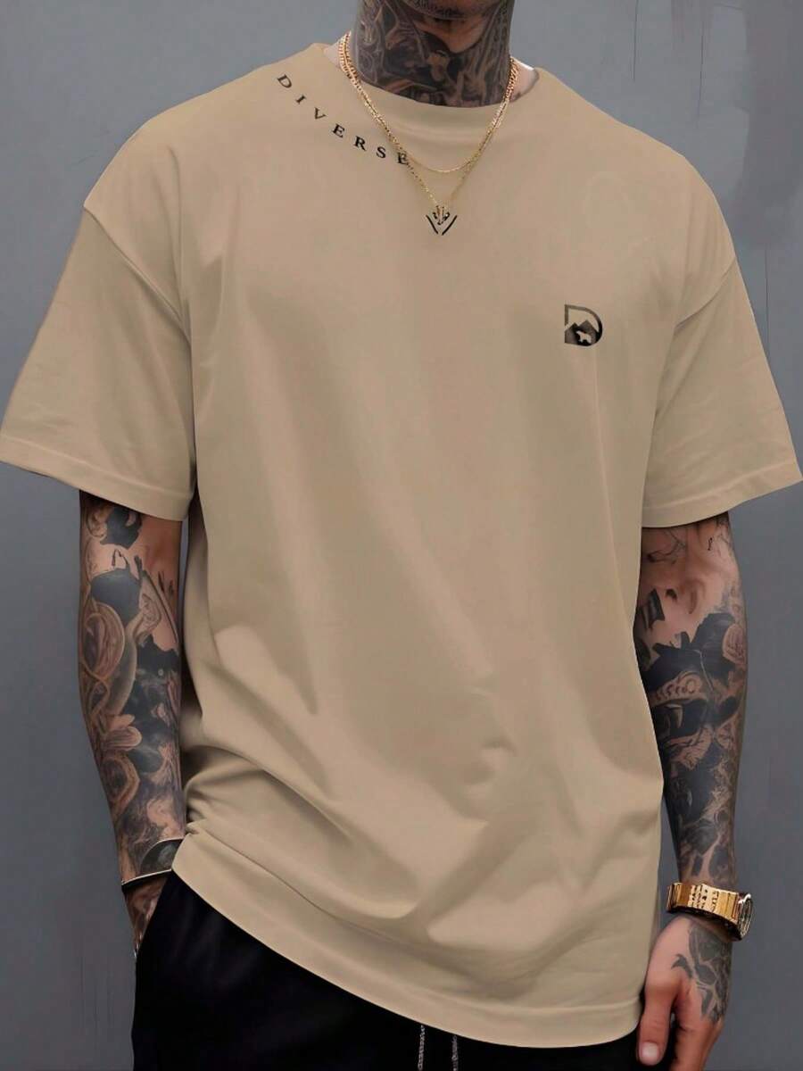 Manfinity Diverse T-Shirt With Collar, 100% Cotton Streetwear - 米色 - 查看 1