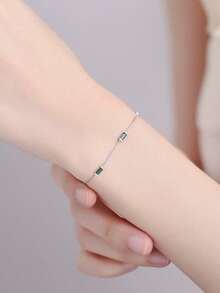 Luxury Riviera Baguette Bracelet, Gold/Silver Plated | Copper Base | Colored Cubic Zirconia | 18cm + 5cm Adjustable | With Pouch - 綠色的 - 查看 5