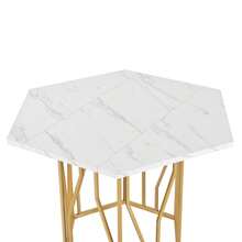 Modern Hexagonal Marble Coffee Table With Black Metal Branch-Shaped Base, Featuring A Clean Design, Ideal For The Dining Room And Living Room. - 金色 - 查看 9