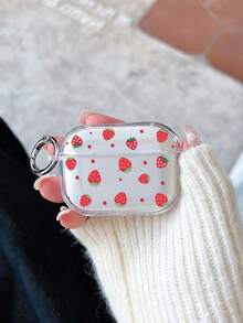 Strawberry Painted Transparent Earphone Case With Detachable Buttons, Fashion Bluetooth Headphone Protective Cover Compatible With AirPods, Pro, 3, Pro (2nd Gen), 1/2 - Multicolor - View 2