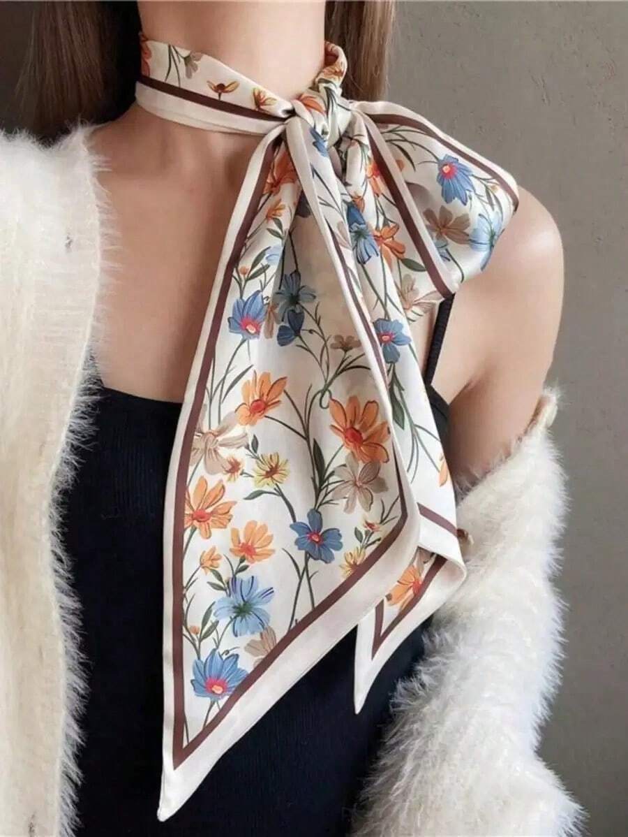 1pc Women Carriage Print Fashion Style Silk Scarf Bandana,Hair Band,Head Band Ideal For Dressing Up Your Look - Nhiều màu - Xem 1