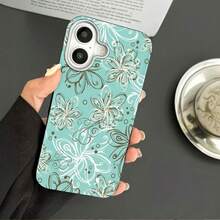 Floral Pattern Teal Phone Case With Camera CutoutFor  17 17pro 17promax 16Pro,16ProMax,14,15,16,13,14,15,12,11Plus,Pro,Max Glossy,Rugged Durable, Scratch-Resistant, And Stylish A Perfect Gift. Individuals. - Multicolor - View 3